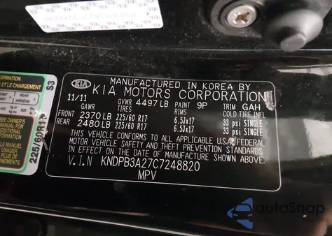 2012 Kia Sportage Lx z USA, uszkodzony, nr VIN KNDPB3A27C7248820